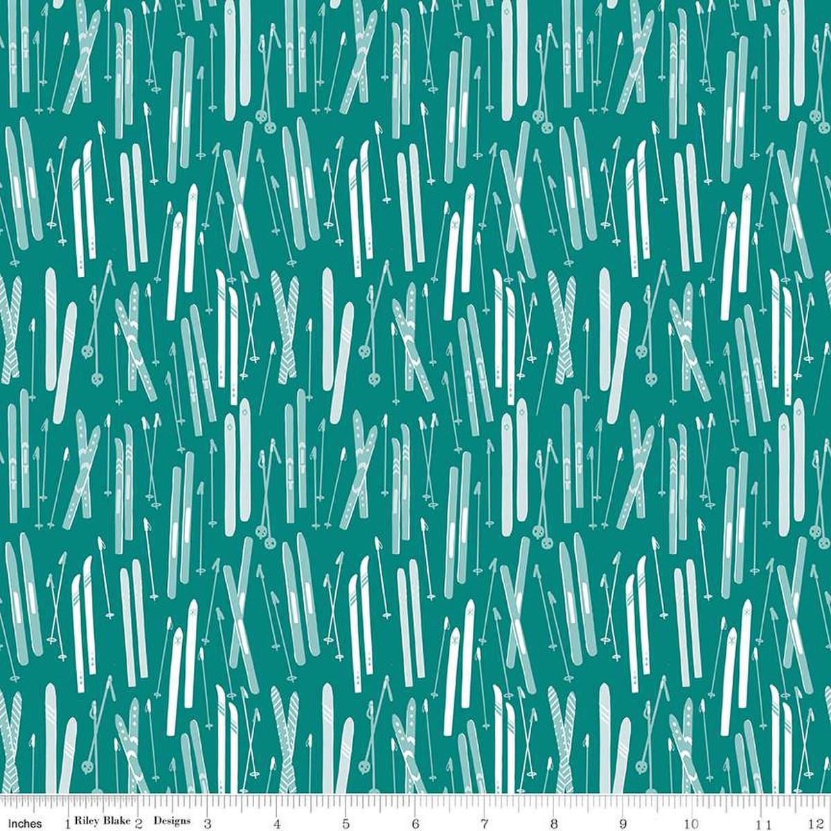 Ski Hill Skis, Teal, Half Yard Listing