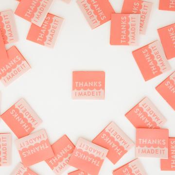 Thanks I Made It, Pink , Sarah Hearts Woven Label | Notions & Gifts