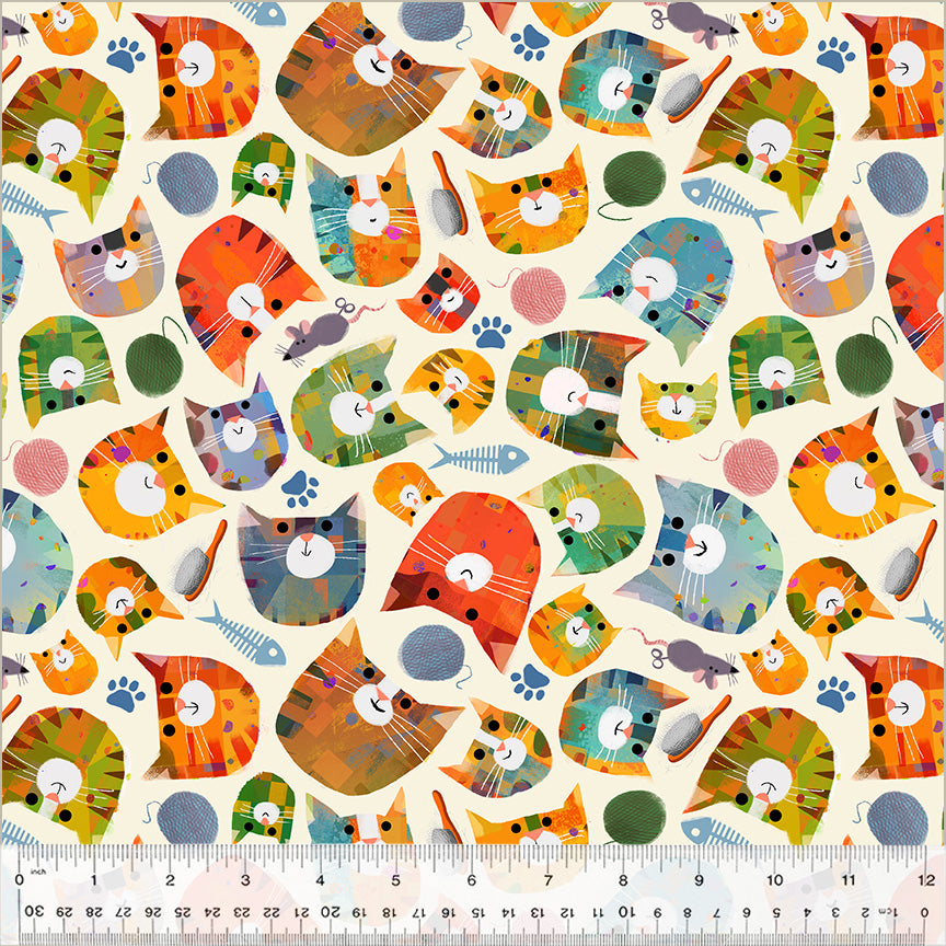Fur-ever Friends, Silly Kitty in Ivory, Gareth Lucas, Windham | Half Yard Listing