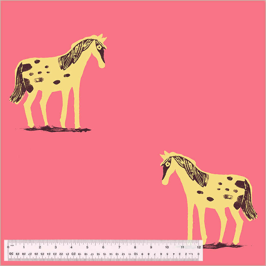 108" Meadows, Wild Ponies, Hot Pink , Heather Ross, Quilt back, Windham | Half Yard Listing