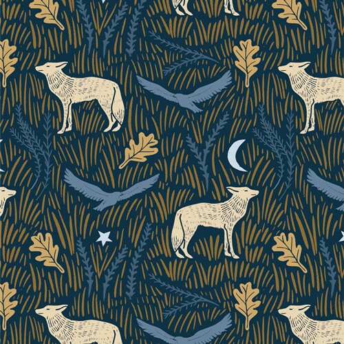 Wild Woodblock Night, Coyote Hill, AGF | Half Yard Listing