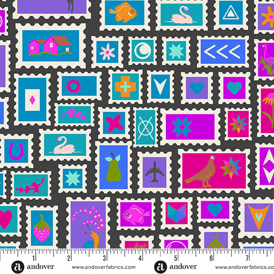 Stamps, Color Wheel, Alison Glass, Andover| Half Yard Listing