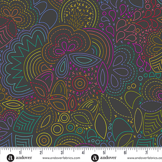 Rainbow Stitched, Color Wheel, Alison Glass, Andover| Half Yard Listing