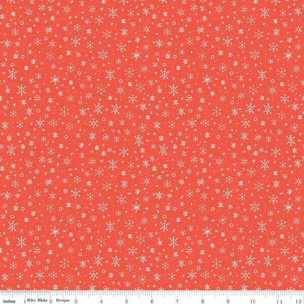 Ski Hill Snowflakes, Red , Half Yard Listing