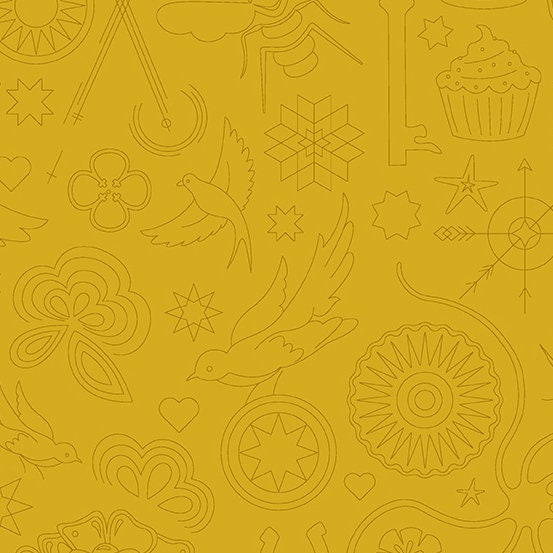 Alison Glass Sun Print 2020 Embroidery in Yarrow Gold | Half Yard Listing