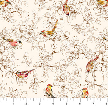 Blooming Memories, Birds in Cream, Figo | Half Yard Listing