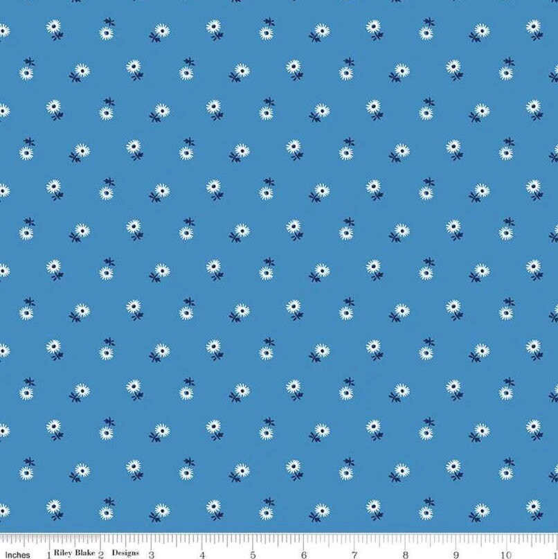 Liberty Riviera Collection Sunshine Daisy in Blue | Half Yard Listing