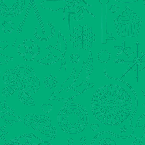 Alison Glass Hopscotch Embroidery in Turtle Green | Half Yard Listing