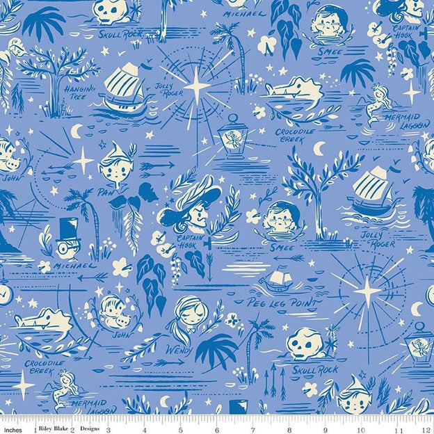 Forever Neverland Map, Periwinkle, Jill Howarth, Riley Blake | Half Yard Listing