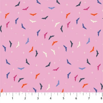Ghost Town Pink Ditsy Bats | Half Yard Listings