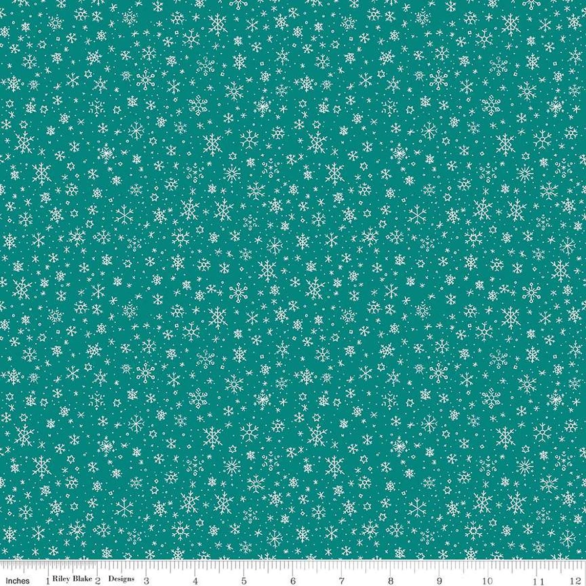 Ski Hill Snowflakes, Teals , Half Yard Listing