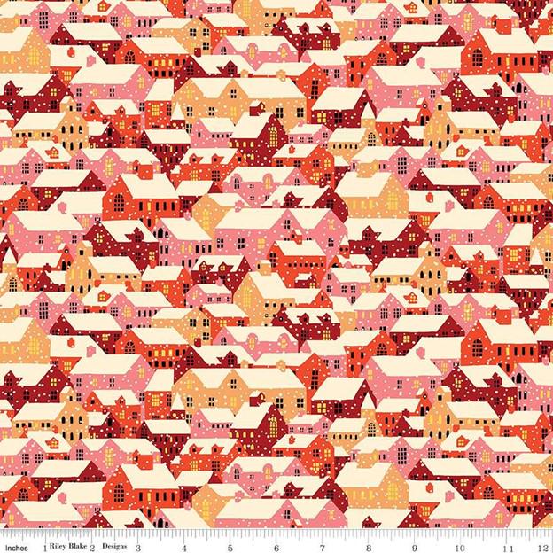 Liberty Festive Fair, Snow Rooftops, Red , Riley Blake | Half Yard Listing
