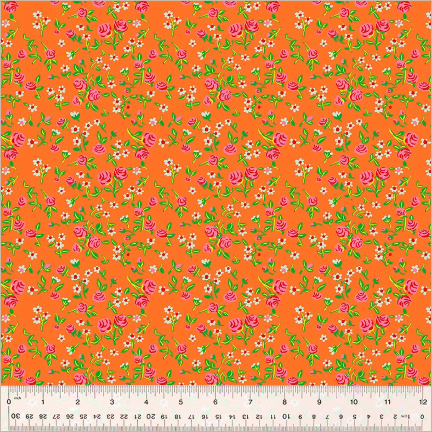 Mousy Floral, Tangerine , Heather Ross By Hand | Half Yard Listing