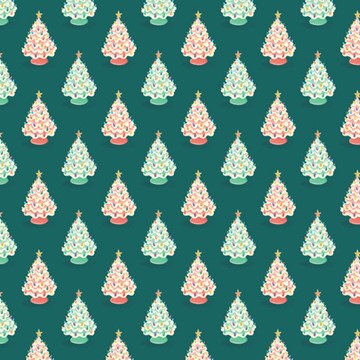 Vintage Ceramic Trees , Bright Holiday, Cloud 9, Organic Cotton| Half Yard Listing