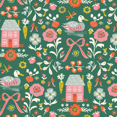 Happy Homestead, Green, Organic Cotton, Cloud 9 | Half Yard Listing