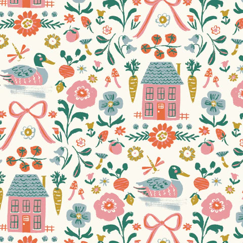 Happy Homestead, Ivory, Organic Cotton, Cloud 9 | Half Yard Listing