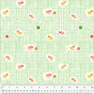 Kitten Plaid in Green , Studio Edit, Heather Ross, Windham| Half Yard Listing