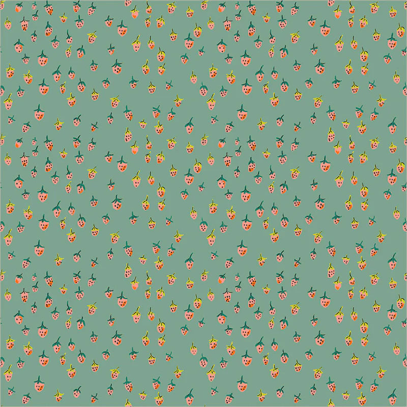 PREORDER: Field Strawberries, Teal, Heather Ross Favorites | Half Yard Listing