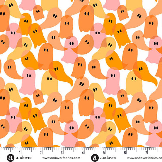 Ghost Party, Orange , Ghostly Garden, KP Creates, Andover  Half Yard Listing