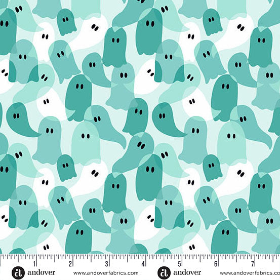 Ghost Party, Aqua , Ghostly Garden, KP Creates, Andover  Half Yard Listing