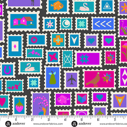 Stamps, Color Wheel, Alison Glass, Andover| Half Yard Listing