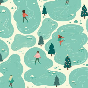 Afternoon Ice Skating, Bright Holiday, Cloud 9, Organic Cotton| Half Yard Listing