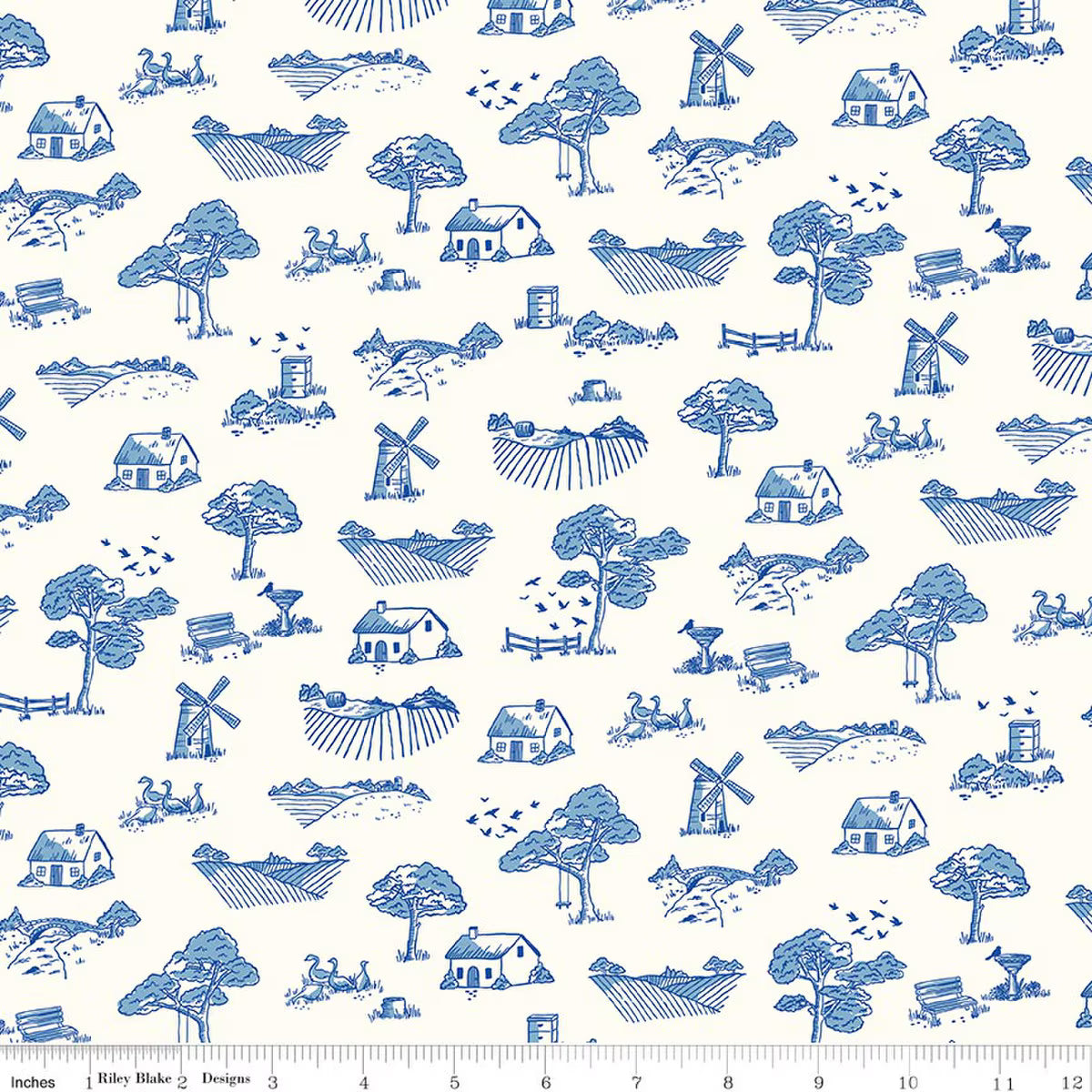 Virginia Rose Toile, Blue, Katherine Lenius, Riley Blake | Half Yard Listing