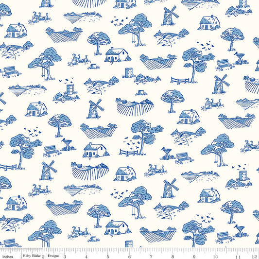 Virginia Rose Toile, Blue, Katherine Lenius, Riley Blake | Half Yard Listing