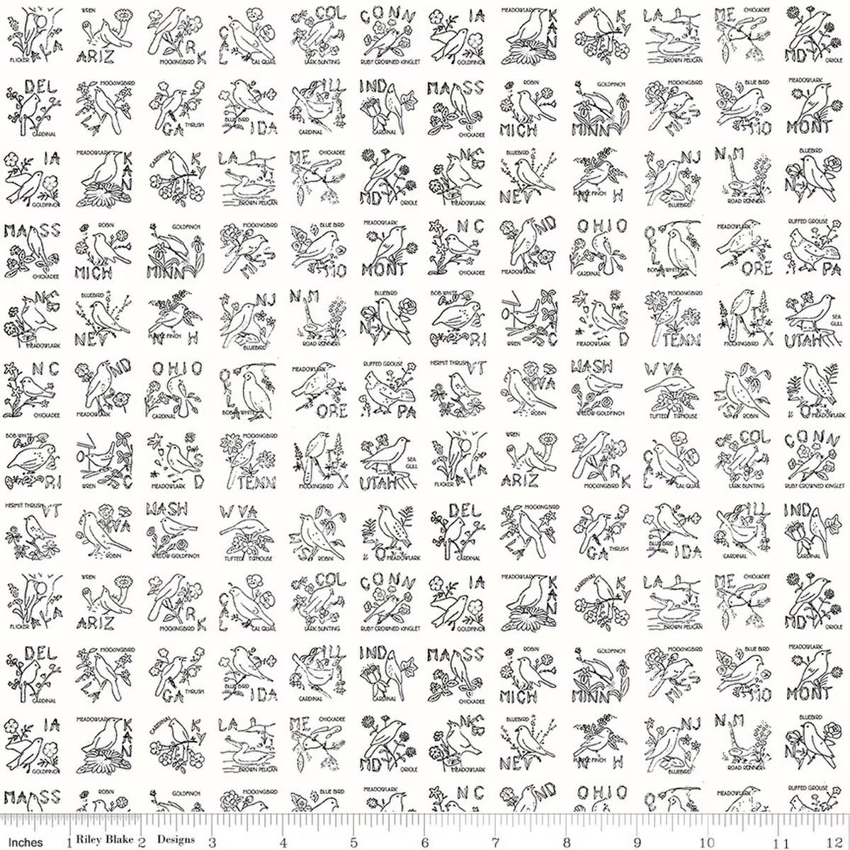 Sew America, State Birds on White, Riley Blake | Half Yard Listing