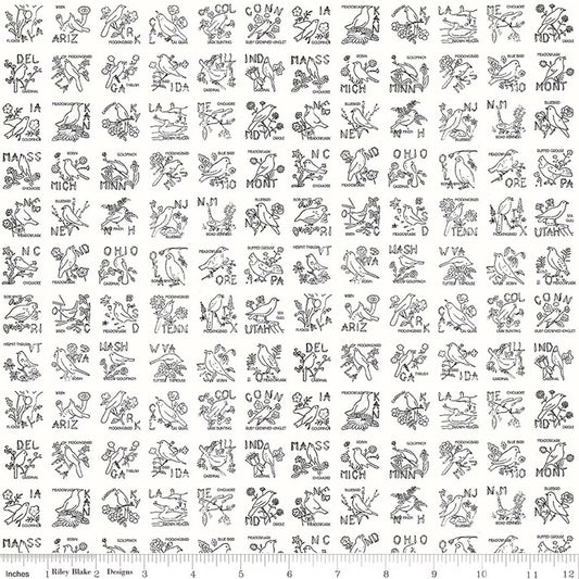 Sew America, State Birds on White, Riley Blake | Half Yard Listing