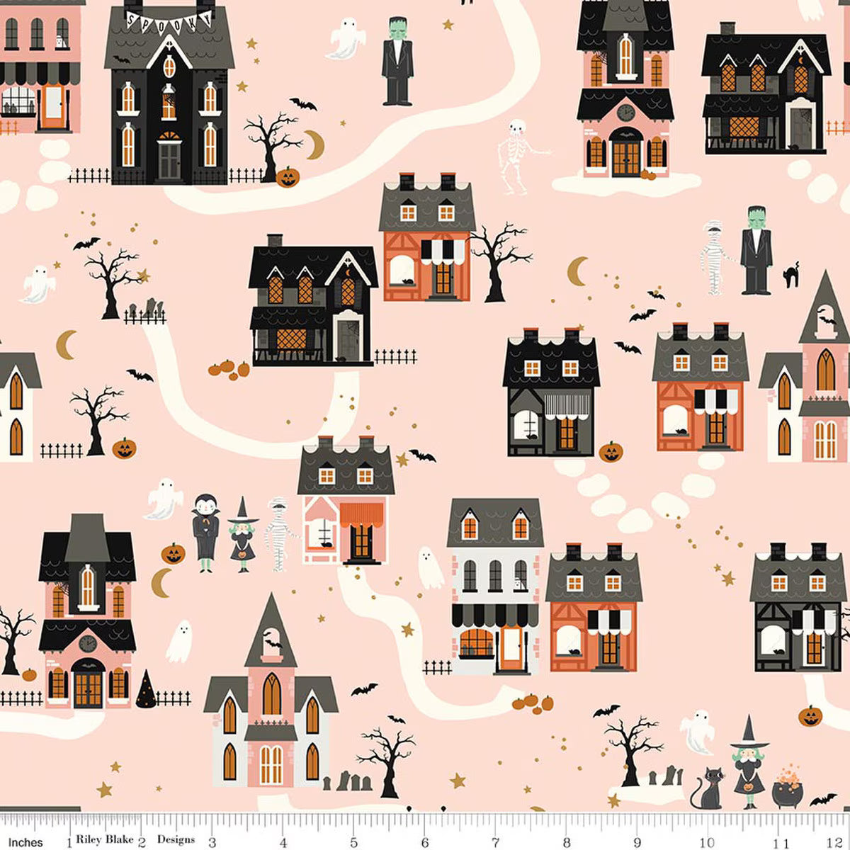Houses in Pink, Frank and Friends, My Mind's Eye, Riley Blake | Half Yard Listing