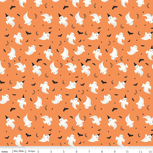 Ghosts on Orange, Frank and Friends, My Mind's Eye, Riley Blake | Half Yard Listing