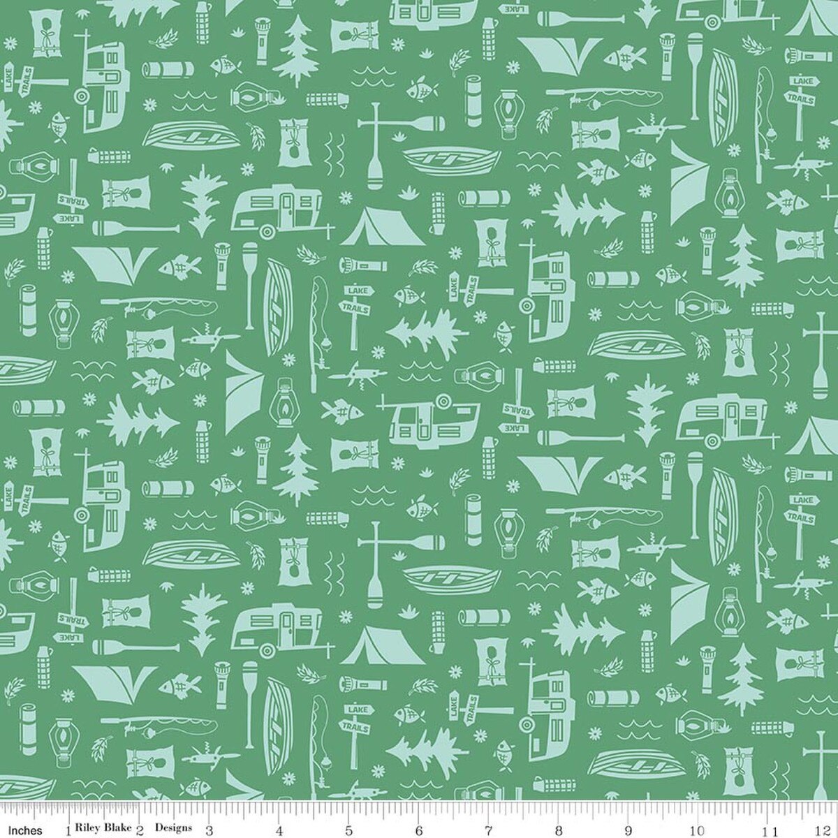 Happy Haven Let's Camp, Green, Shawn Wallace, Riley Blake | Half Yard Listing
