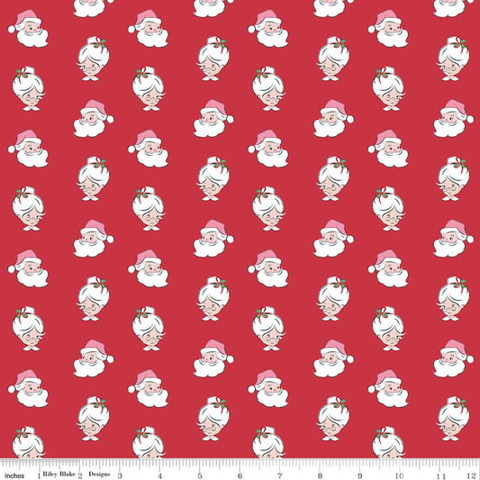 Claus & Co. Santa Heads in Red, Melissa Mortenson, Riley Blake | Half Yard Listing