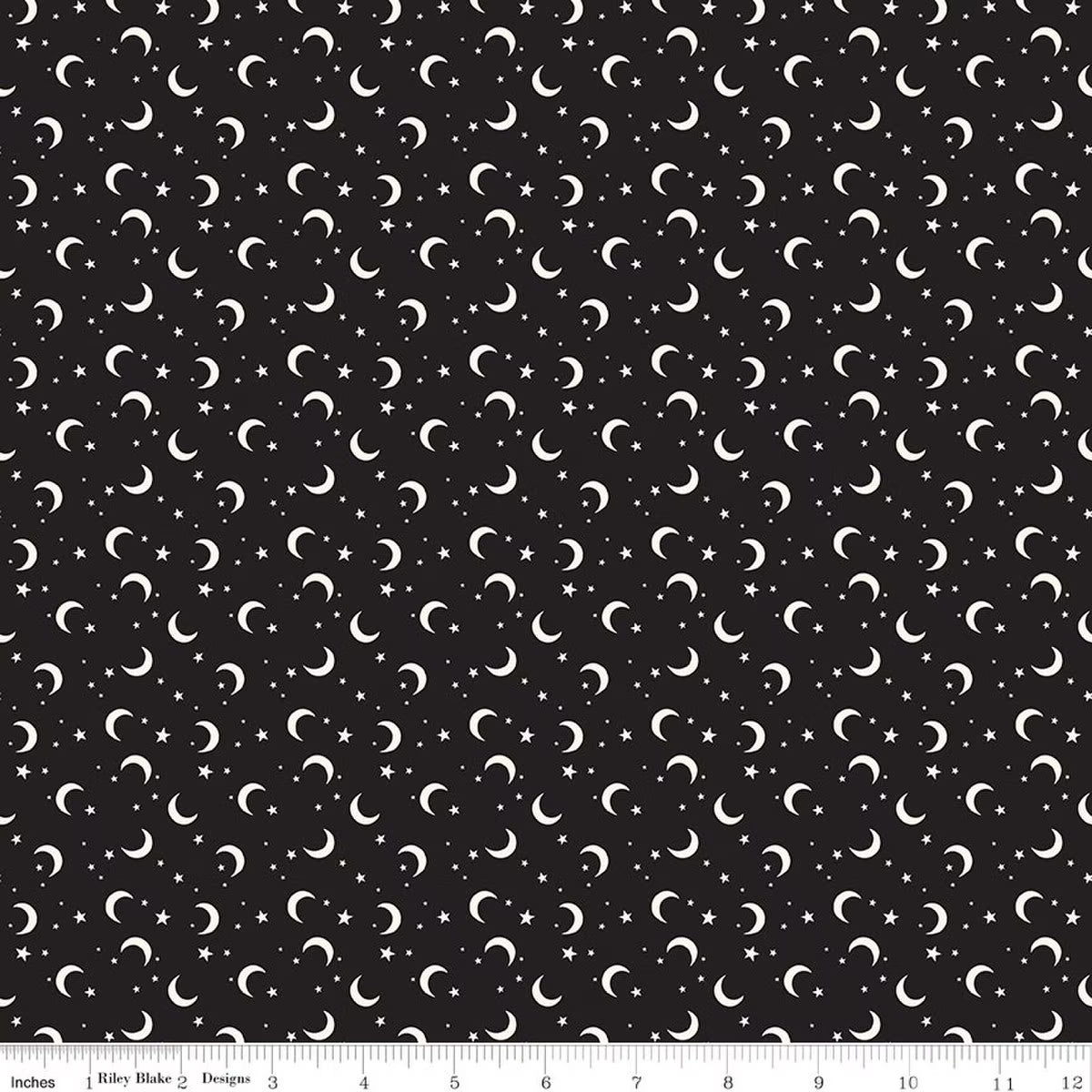 Moons & Stars, Black, Glow in the Dark! Frank and Friends, My Mind's Eye, Riley Blake | Half Yard Listing