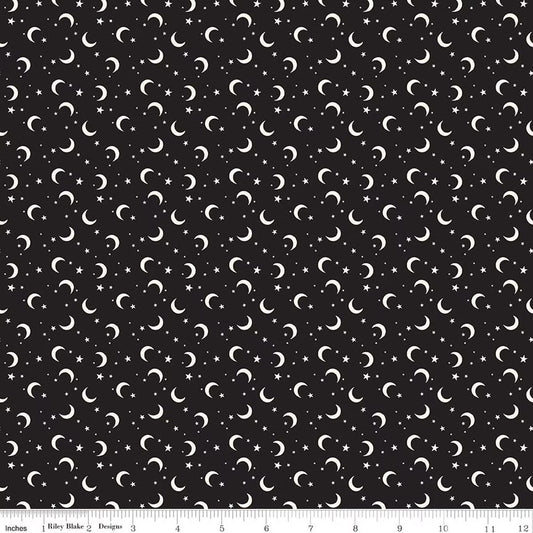 Moons & Stars, Black, Glow in the Dark! Frank and Friends, My Mind's Eye, Riley Blake | Half Yard Listing