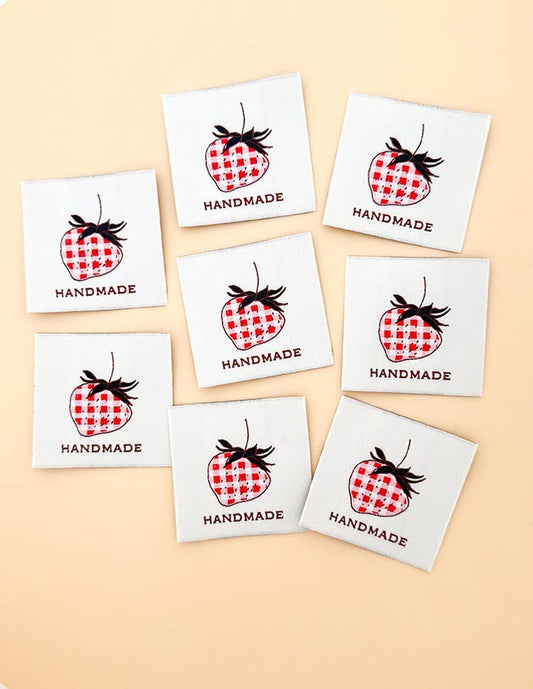 Check Strawberry, Woven, Sew-In, Labels, Minki Kim, Riley Blake| Notions and Gifts
