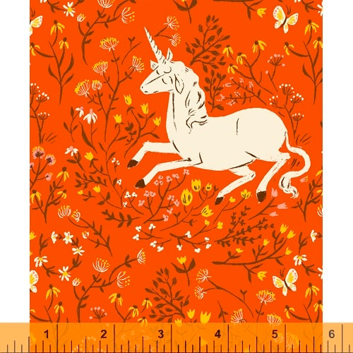 Unicorn in Orange, Heather Ross, Windham | Half Yard Listing