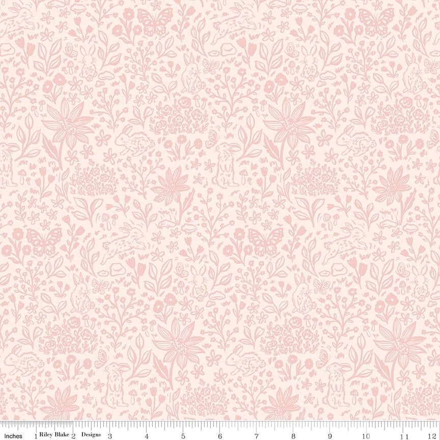 Bunny Meadows in Pink, Sweet Cotton Tales, Cayla Naylor, Riley Blake| Half Yard Listing