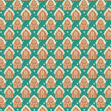 Prize Winning Gingerbread Houses , Bright Holiday, Cloud 9, Organic Cotton| Half Yard Listing