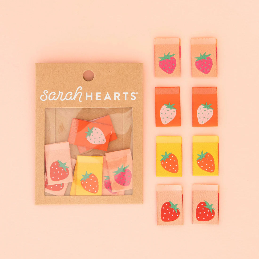 Strawberries , Sarah Hearts 8 pc.| Woven Labels
