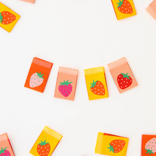 Strawberries , Sarah Hearts 8 pc.| Woven Labels